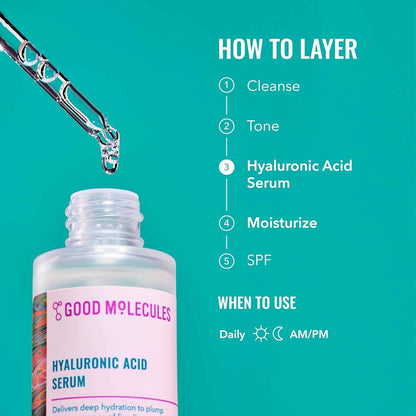 Good Molecules Hyaluronic Acid Serum - 1% Hyaluronic Acid Non-greasy Ultra Hydrating Serum, Facial Moisturizer for Plumper Skin, Skin Care for Face