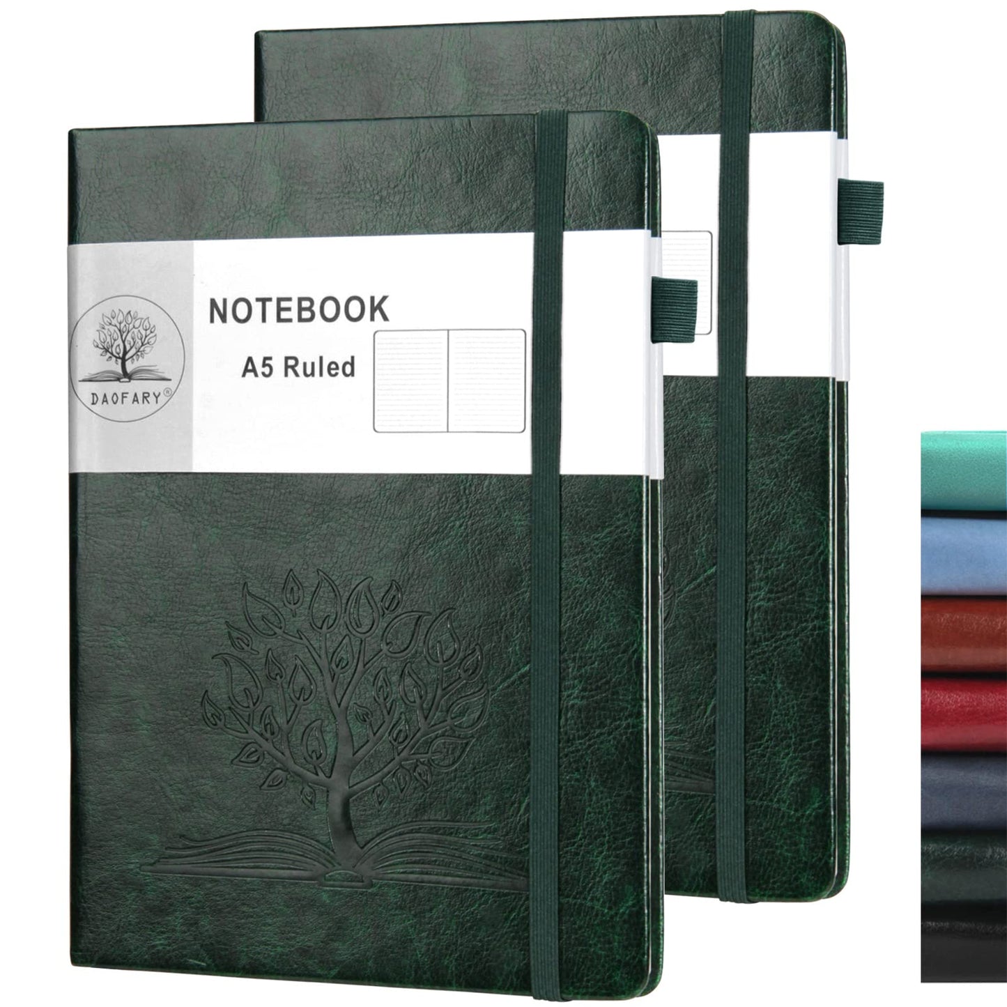 Daofary 2Pack Lined Journal Notebook with Pen Holder—A5 Leather Journal Notebooks with 160 Pages 100gsm Thick Paper, Writing Hardcover Notebook for Work Woman Men 8.4 x 5.7 in