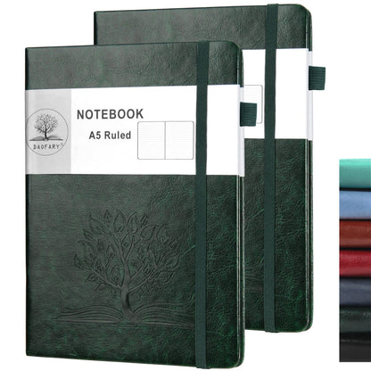 Daofary 2Pack Lined Journal Notebook with Pen Holder—A5 Leather Journal Notebooks with 160 Pages 100gsm Thick Paper, Writing Hardcover Notebook for Work Woman Men 8.4 x 5.7 in