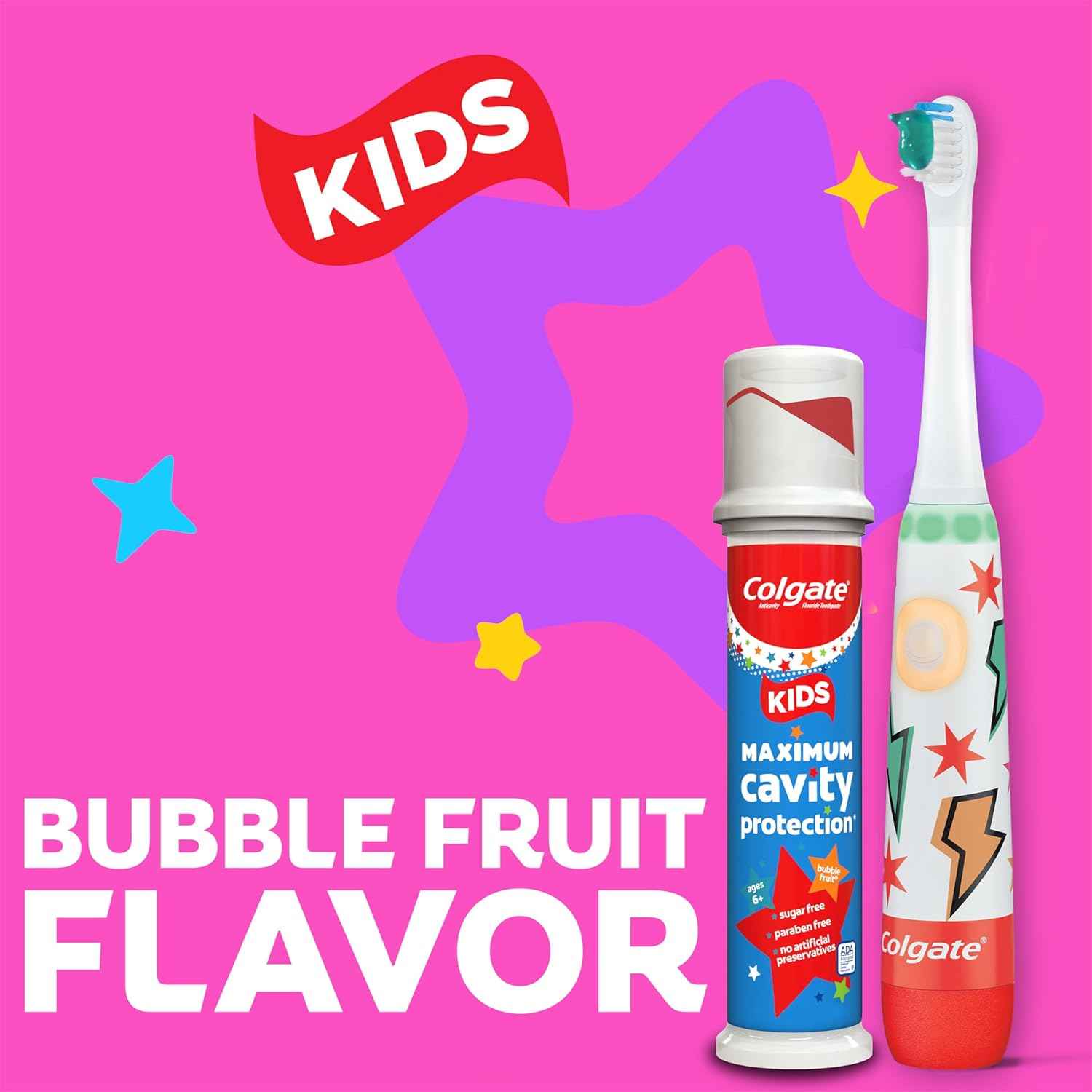 Colgate Kids Toothpaste Pump with Fluoride for Cavity Protection, Ages 6+, ADA Accepted, Bubble Fruit, 4.4 Ounce, 6 Pack
