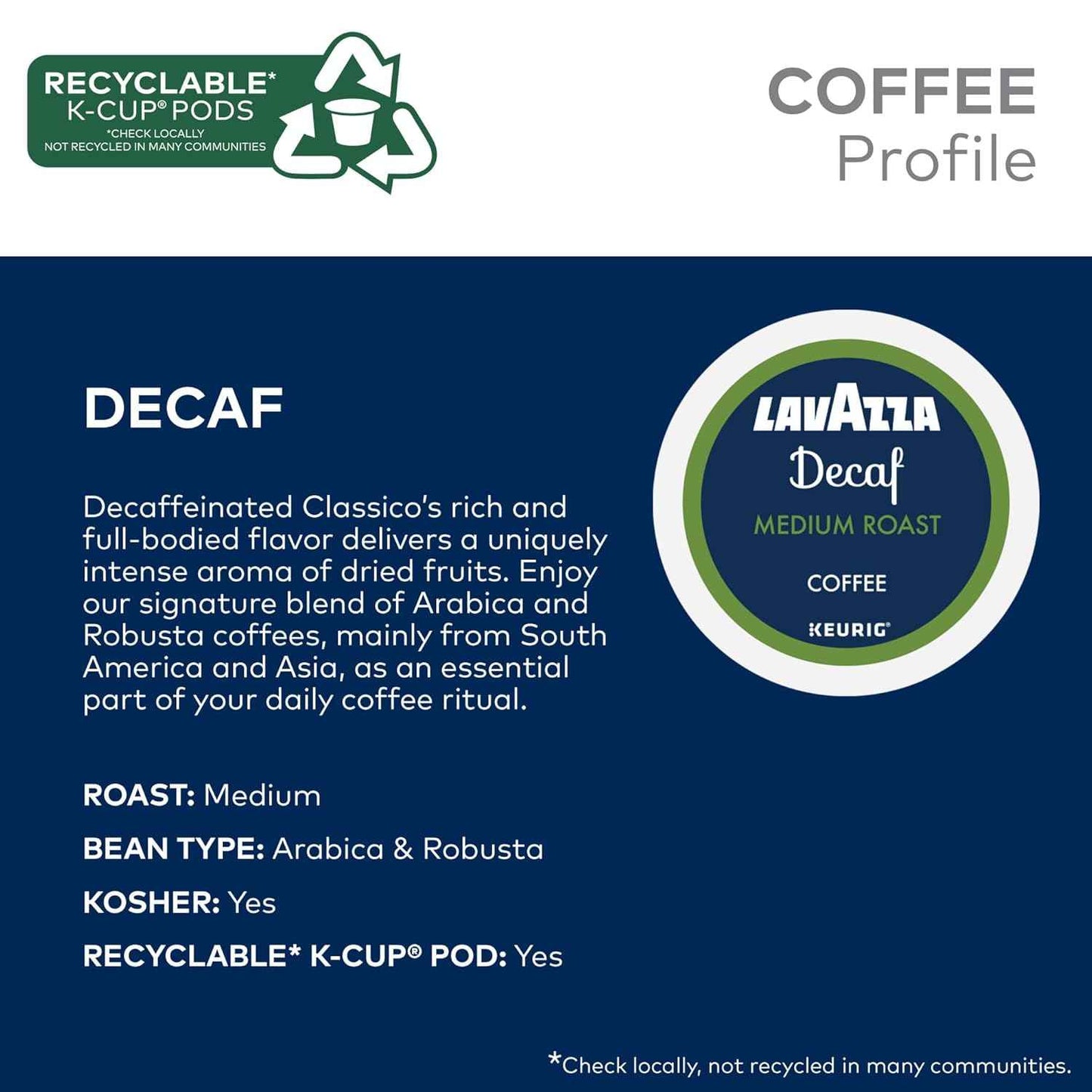 Lavazza Decaf, Single-Serve Keurig K-Cup Pods, Medium Roast Coffee