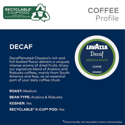 Lavazza Decaf, Single-Serve Keurig K-Cup Pods, Medium Roast Coffee