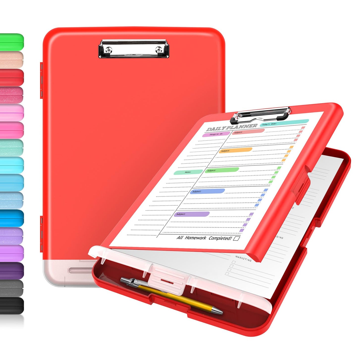 Sooez Clipboard with Storage, Clip Board 8.5 x 11 with Pen Holder, Plastic Organization Case Box for Letter Legal A4 Size Paper, Low Profile Clip, Nurses Teachers Must Haves, School &amp;amp; Office Supplies