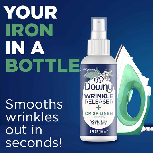 Downy Wrinkle Release Spray Travel Size, All In One Formula, Removes Wrinkles, Static and Odor Eliminator, Light Fresh Scent, 3 Fl Oz, Pack of 12