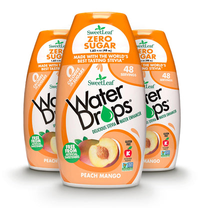 SweetLeaf Water Drops - Peach Mango Water Enhancer, Sugar Free Sweet Leaf Stevia Water Flavoring Drops, 1.62 Oz Ea (Pack of 3)
