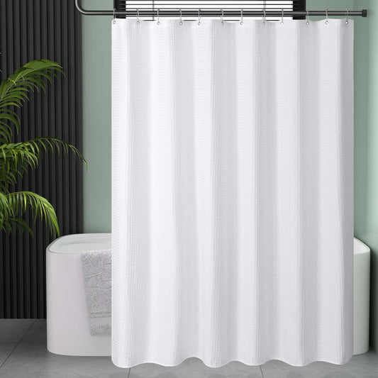 AmazerBath_White_Shower_Curtain_Fabric,_Waffle_Shower_Curtains_for_Bathroom,_Cloth_Shower_Curtain_Heavy_Duty,_Thick_Bathroom_Shower_Curtains_Hotel_Quality,_Premium_Polyester,_72x72_Inches