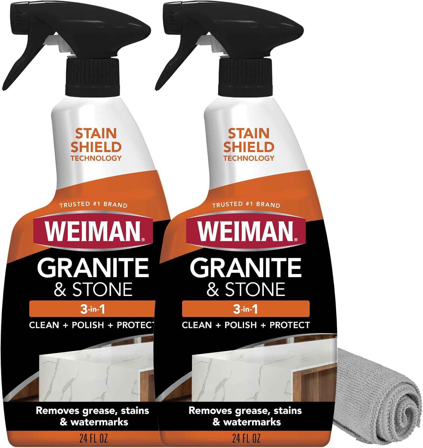 Weiman Granite and Stone Cleaner 3-in-1, Removes Grease, Stains & Watermarks, Streak-Free Formula with Stain Shield Technology, Safe on Marble, Quartz, Tile, Granite, Quartzite & Slate