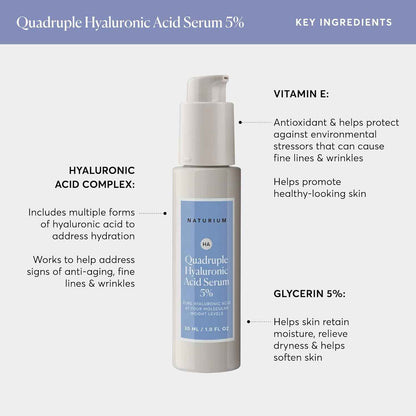 Naturium Quadruple Hyaluronic Acid Serum 5%, Hydrating & Plumping Face Serum, Anti-Aging & Moisturizing Skin Care, Fragrance-Free
