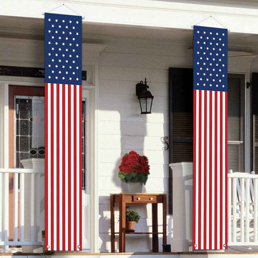 4th of July Decorations Outdoor - Hanging American Flag Banners Porch Sign -Patriotic Memorial Day Decor Party Supplies for July Fourth Independence Labor - Red White Blue