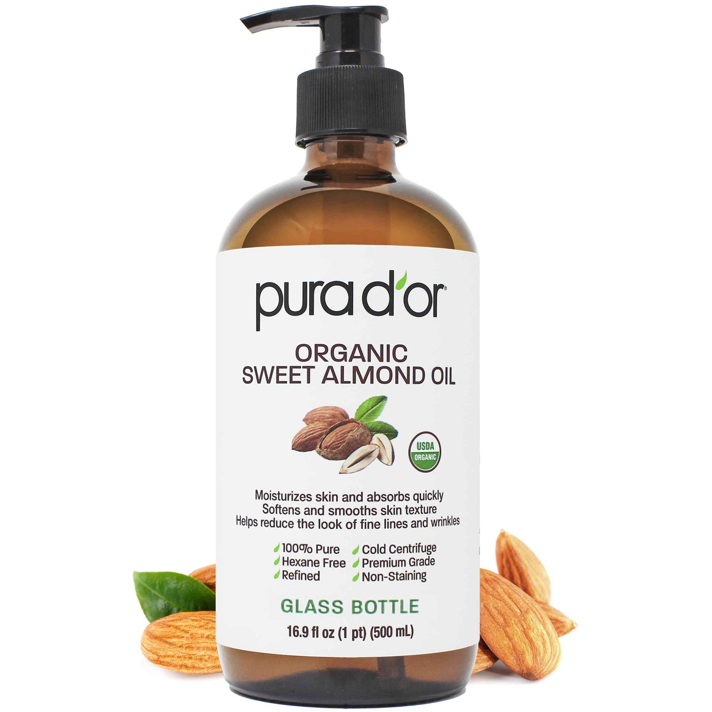 PURA D'OR ORGANIC Fractionated Oil – USDA Certified – MCT Oil – Therapeutic, Hydrating, Lightweight Moisturizer – Hexane Free Carrier Oil For Essential Oils & Massage – Face, Hair & Body
