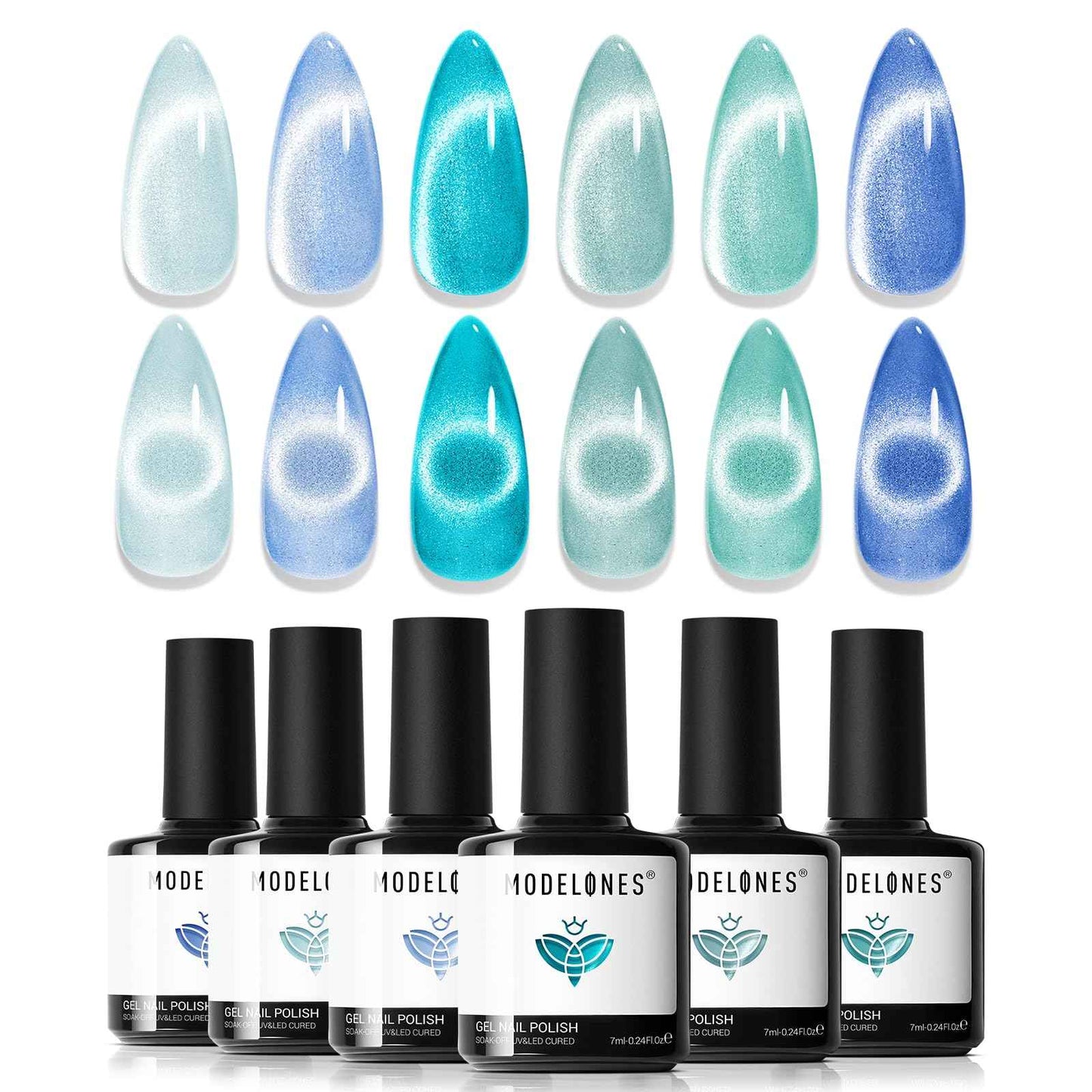 modelones Cat Eye Magnet Set, 15PCS French Cateye Gel Nail Polish Magnet Nail Art Tools Set Heart Magnet for Cat Eye Magnet Square Round Magnet Stick Diverse Glassy Cateye Effect for Women