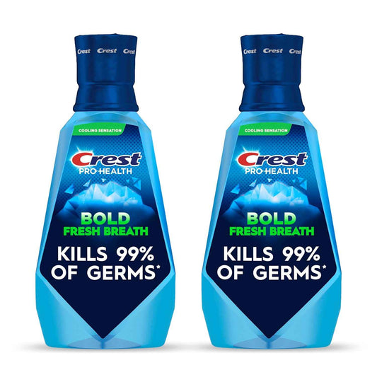 Crest Mouthwash Pro-Health Bold Fresh Breath, 99% Germ Kill, Antigingivitis & Antiplaque, Clean Mint - 1 L (33.8 fl oz), Pack of 2