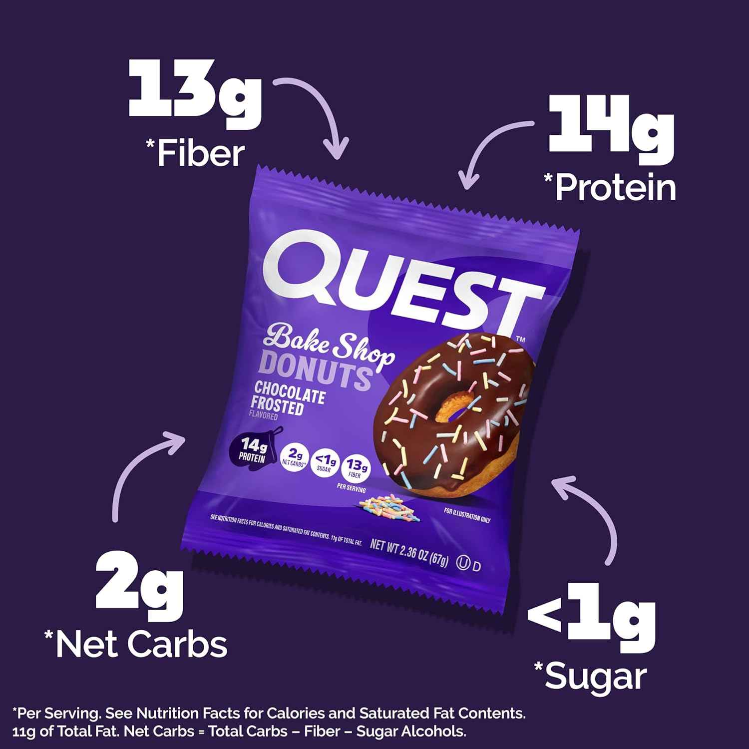 Quest Nutrition Bake Shop, Chocolate Frosted Donuts, 14g Protein, Less than 1g Sugar, Protein Snack, Low Sugar