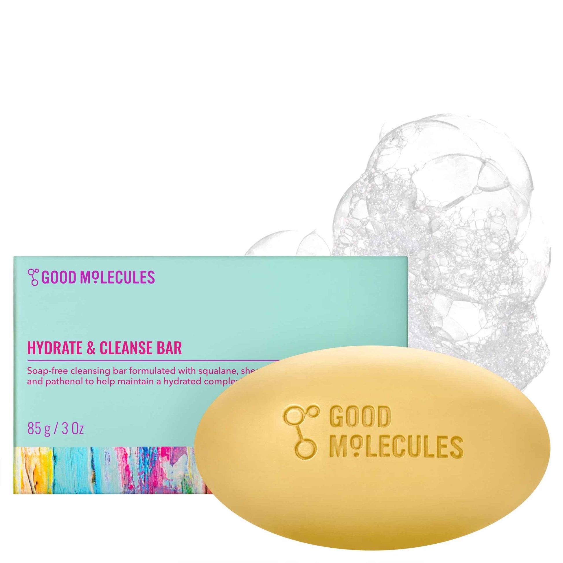 Good Molecules Hydrate and Cleanse Bar - Soap Free Bar with Shea Butter and Macadamia Seed Oil for Ultra Hydrating Body and Face Moisturizer - Skin Care