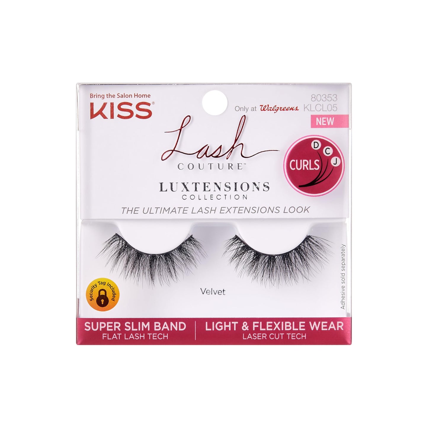 KISS Lash Couture LuXtensions Collection False Eyelashes, Flat Lash Technology, Super Slim Lash Band, Real Lash Extension Fibers, Reusable, Style ‘Velvet&amp;#39;, 12mm, 1 Pair Strip Lashes