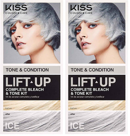 KISS Lift Up Complete Hair Bleach & Icy Silver Toner Kit, Gentle Conditioning Formula that Reduces Brassiness, Complete 6-Pc DIY, ICE