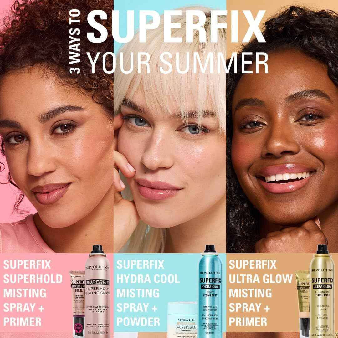 Revolution, Superfix Hydra Cool Prep + Fix Continuous Fixing Mist, Hydrating Face Spray for Makeup, Infused with Aloe Vera, Vegan & Cruelty Free, 5.7 oz