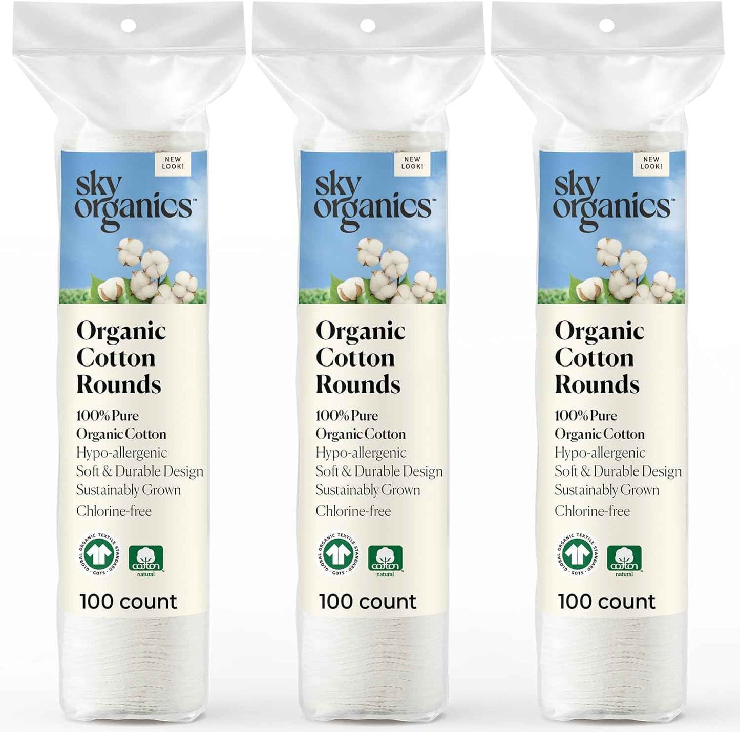 Sky Organics Organic Cotton Rounds for Sensitive Skin, 100% Pure GOTS Certified Organic for Beauty & Personal Care