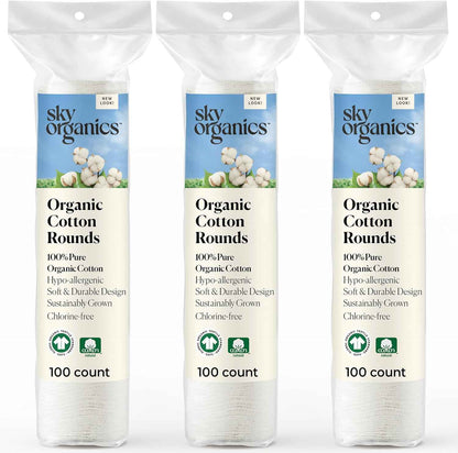 Sky Organics Organic Cotton Rounds for Sensitive Skin, 100% Pure GOTS Certified Organic for Beauty & Personal Care