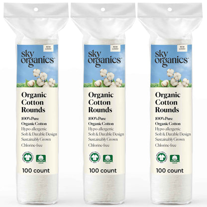 Sky Organics Organic Cotton Rounds for Sensitive Skin, 100% Pure GOTS Certified Organic for Beauty & Personal Care