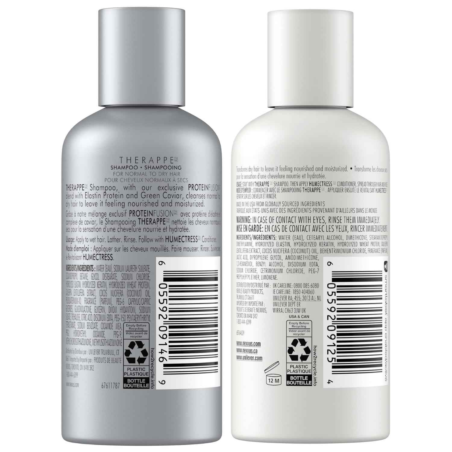 Nexxus Therappe Shampoo and Humectress Conditioner, Travel-Size – Ultimate Moisture for Dry Hair with Elastin Protein and Green Caviar