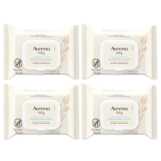 Aveeno Baby Fragrance-Free Hand & Face Wipes with Oat Extract & Aloe, Cleansing & Moisturizing Baby Wipes for Sensitive Skin, Sulfate-, Alcohol-, Paraben- & Dye-Free, Hypoallergenic, 25 ct