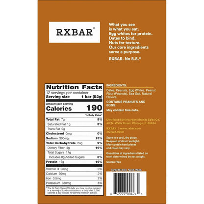 RXBAR Protein Bars, 12g Protein, Gluten Free Snacks, Snack Bars, Peanut Butter