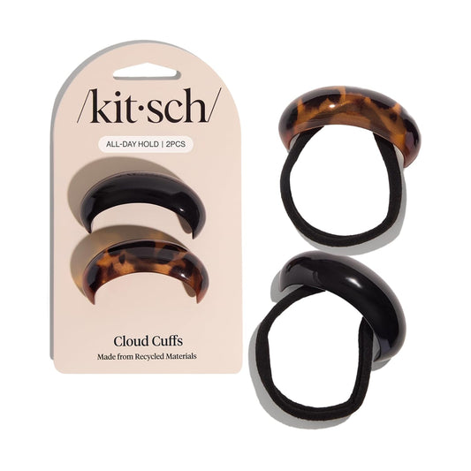 Kitsch_Medium_Hair_Cuffs_for_Braids_&_Ponytails_-_Sleek_Hair_Ties_No_Damage_for_Women_|_Recycled_Plastic_&_Nylon_Elastics_|_Stylish_&_Durable_-_Black_&_Tort_|_Ideal_Gifts_for_Women,_2pcs