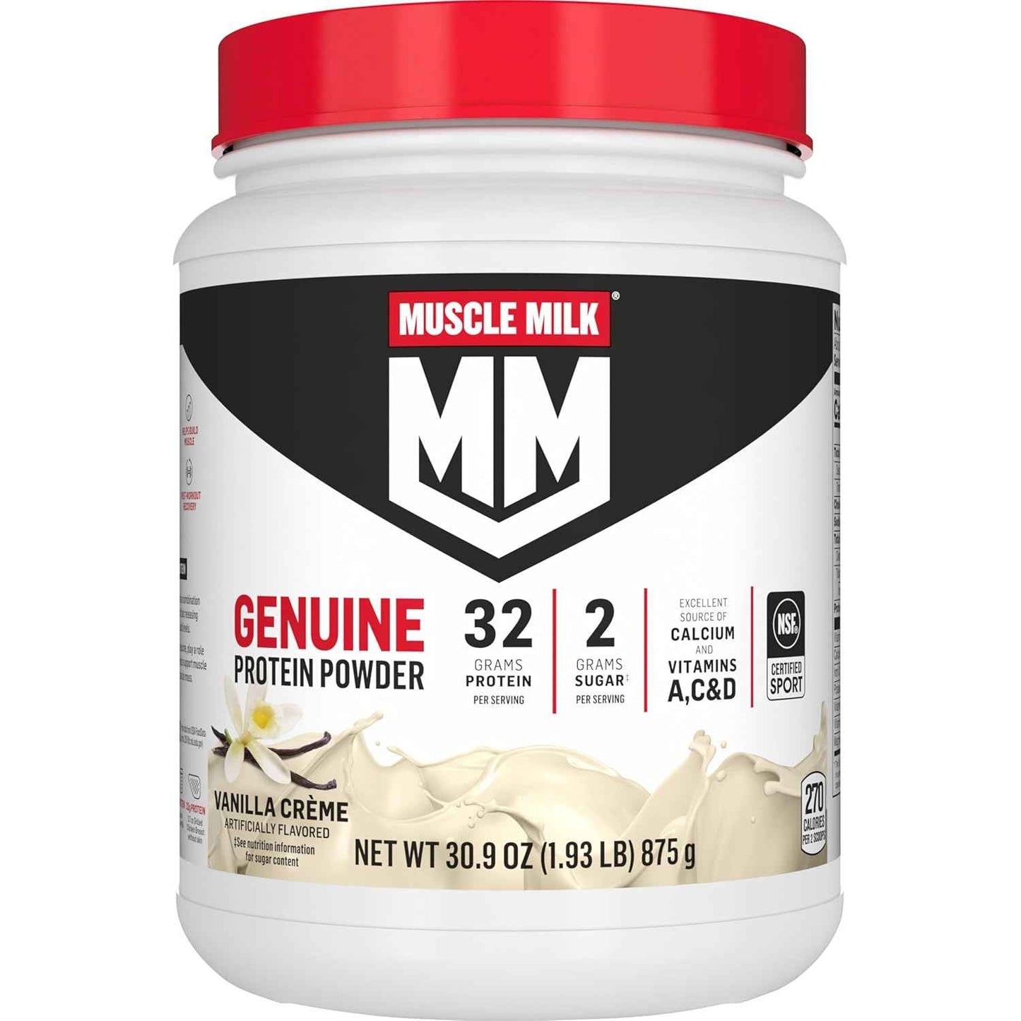 Muscle Milk Genuine Protein Powder, 32g Protein, 2g Sugar, Calcium, Vitamins A, C & D, NSF Certified for Sport, Energizing Snack, Packaging May Vary