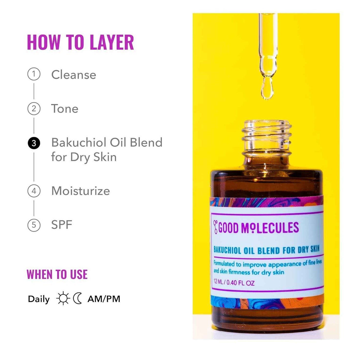 Good Molecules Bakuchiol Oil - Ultra Hydrating Natural Blend with Bakuchiol and Rosehip Oil, Promotes Collagen Production, Moisturizing Face Oil