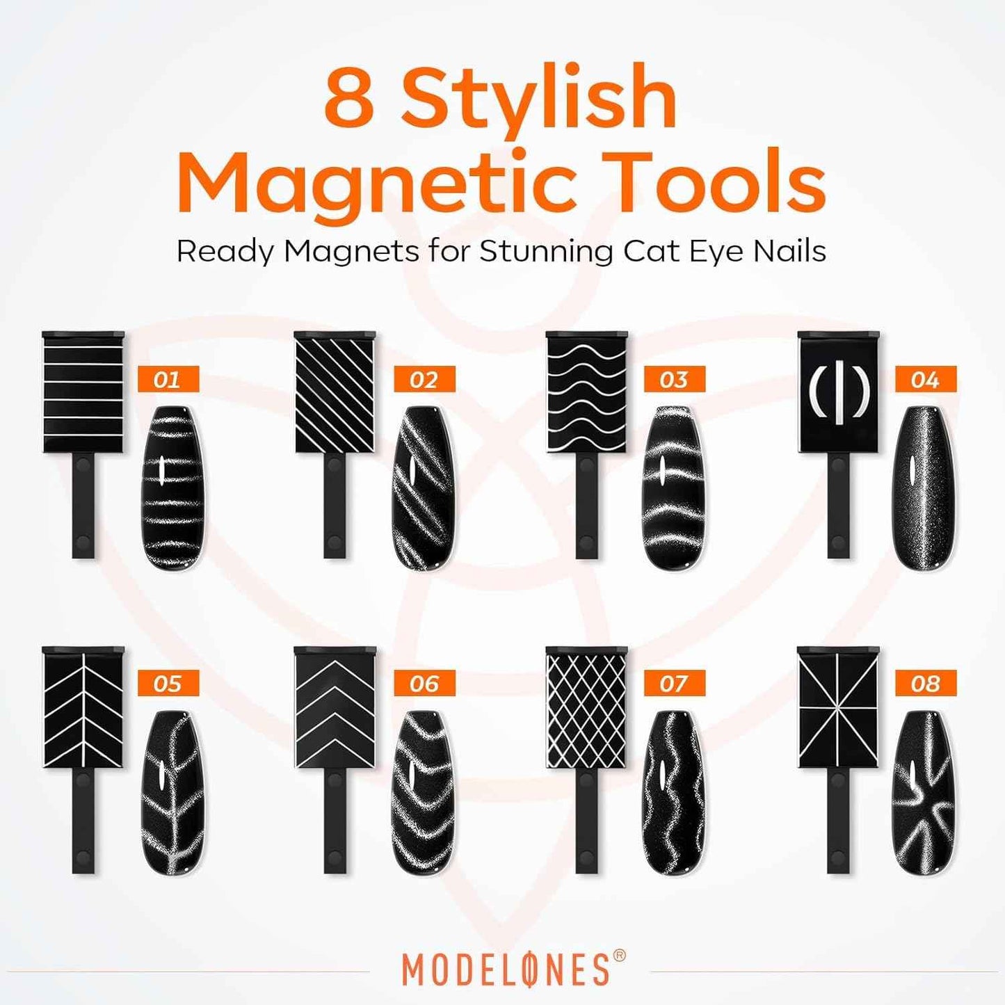 modelones Cat Eye Magnet Set, 15PCS French Cateye Gel Nail Polish Magnet Nail Art Tools Set Heart Magnet for Cat Eye Magnet Square Round Magnet Stick Diverse Glassy Cateye Effect for Women