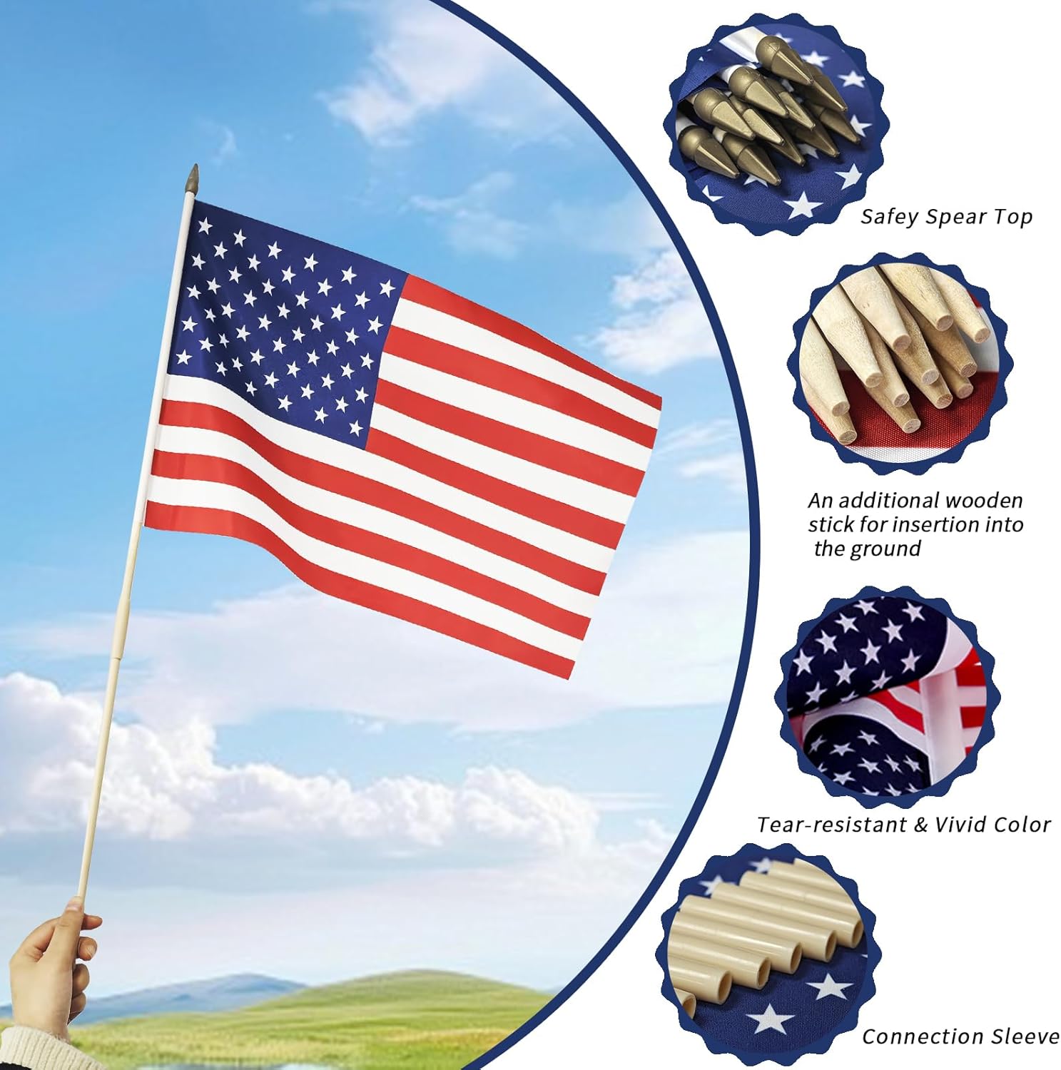 12x18_Inch_American_Flags_on_Stick_-_Patriotic_American_Flags_for_Outside,_USA_Stick_Flag_Perfect_for_Independence_Day,_Memorial_Day,_4th_of_July_Decorations_(12)