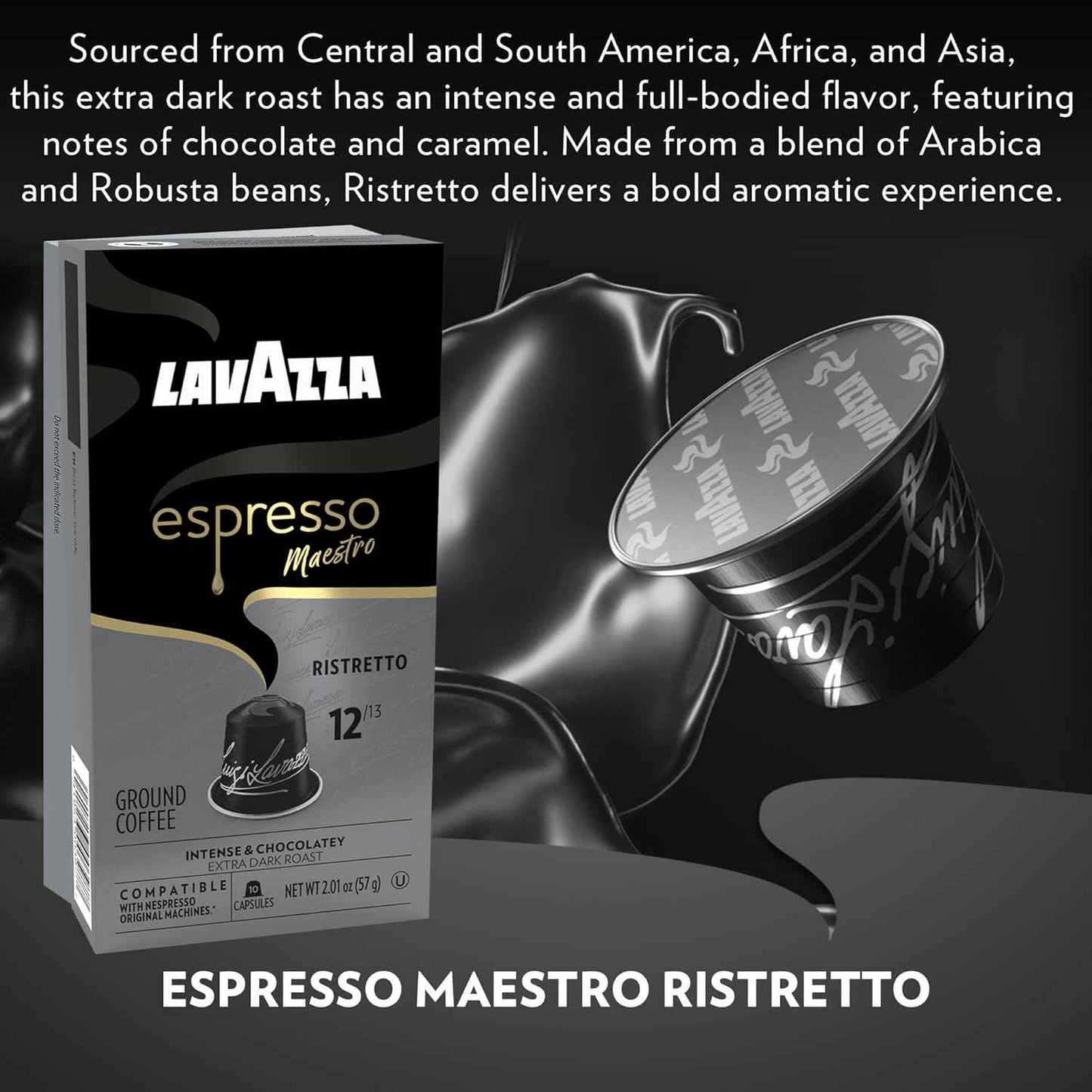 Lavazza Espresso Maestro Aluminum Capsules Compatible with Nespresso* Original Machines, Dark Espresso Roast, Arabica and Robusta Blend