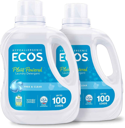 ECOS Laundry Detergent Liquid, 200 Loads - Dermatologist Tested Laundry Soap - Hypoallergenic, EPA Safer Choice Certified, Plant-Powered