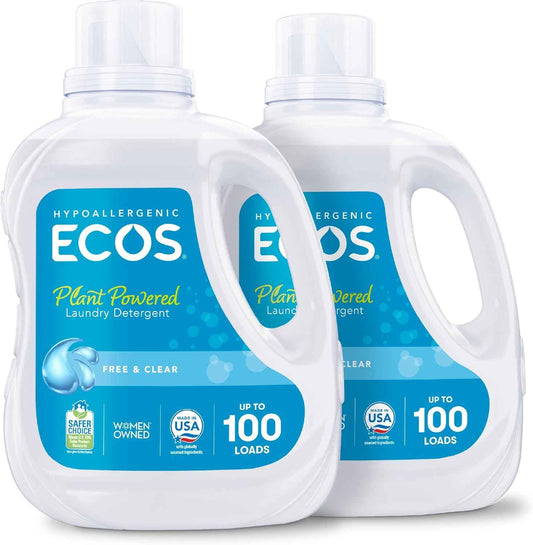 ECOS Laundry Detergent Liquid, 200 Loads - Dermatologist Tested Laundry Soap - Hypoallergenic, EPA Safer Choice Certified, Plant-Powered