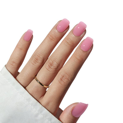BTArtbox Glossy Pink Press On Nails Short, Reusable Semi-Transparent Square Stick On Nails in 15 Sizes - 30 Soft Gel Glue On Nails Kit, Pink Soda