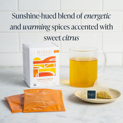 Rishi_Tea_Turmeric_Ginger_Herbal_Tea_-_Organic_Sachet_Bags,_Caffeine_Free_Ayurvedic_Digestive_Blend_with_Spicy_Ginger_&_Citrus_-_15_Count_(Pack_of_1)