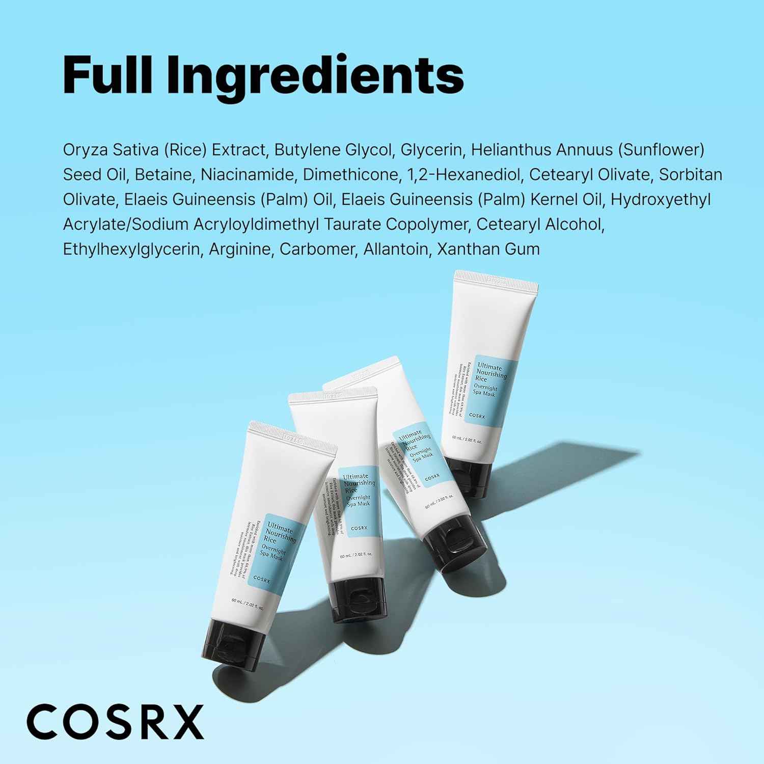COSRX Ultimate Nourishing Rice Overnight Spa Mask, 60ml / 2.02 fl.oz | Rice Extract 68% and Niacinamide 2%, Korean Skin Care, Animal Testing Free