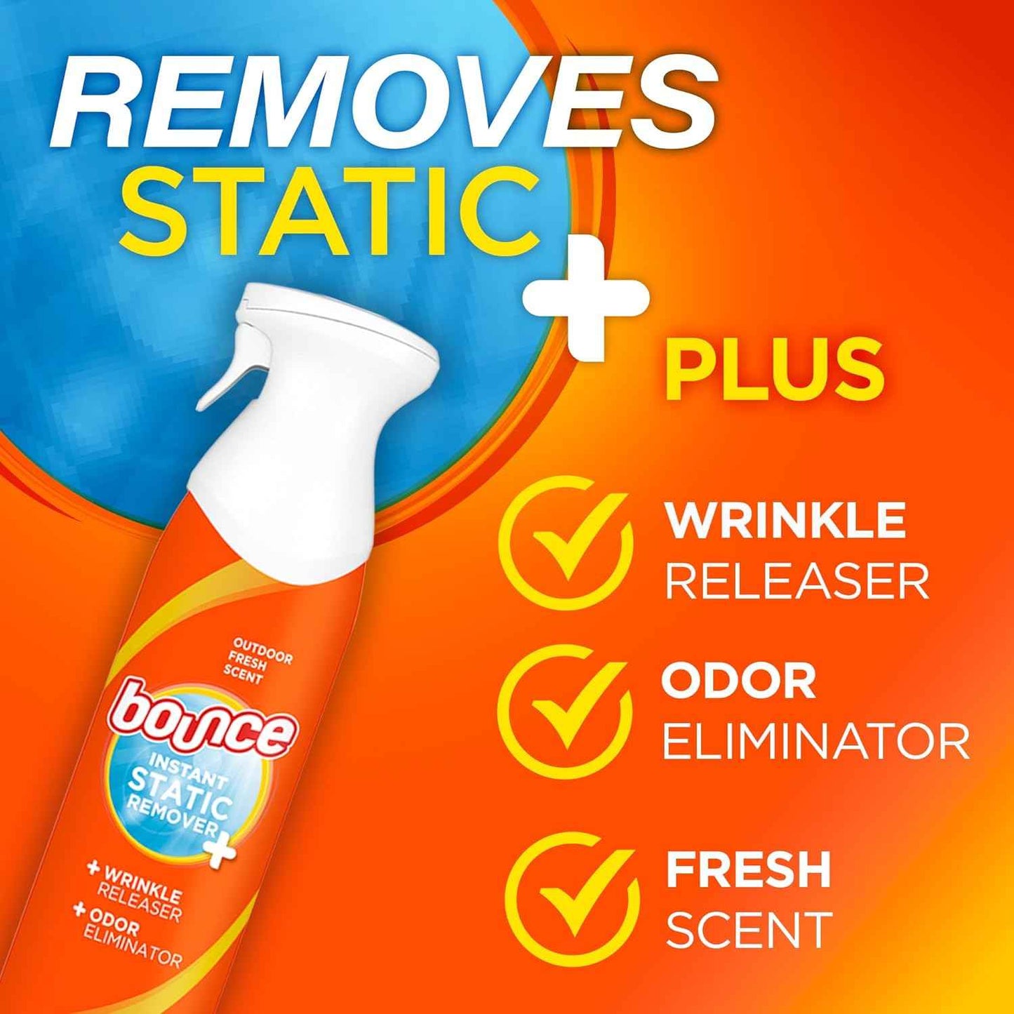 Bounce Anti Static Spray, 3 in 1 Instant Anti Static Spray & Instant Wrinkle Release, Odor Eliminator and Fabric Refresher Spray