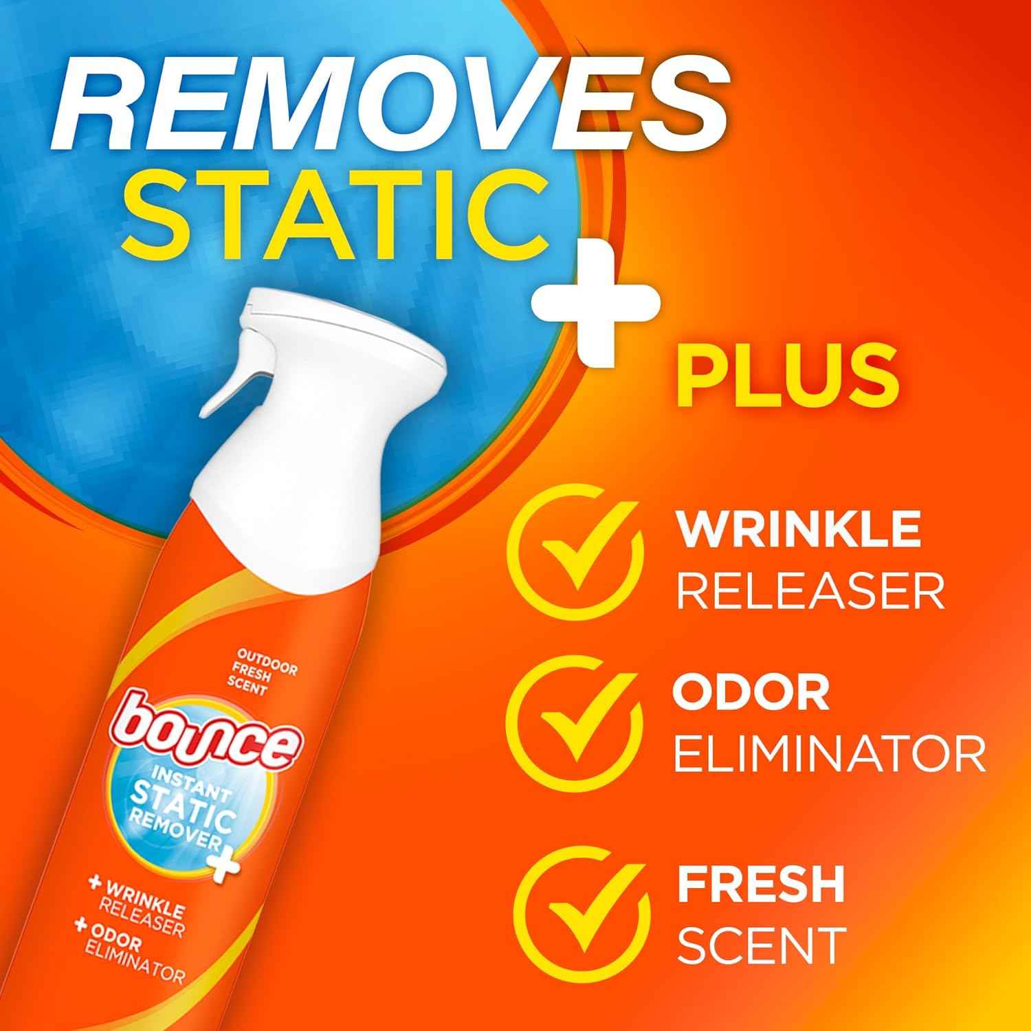 Bounce Anti Static Spray, 3 in 1 Instant Anti Static Spray & Instant Wrinkle Release, Odor Eliminator and Fabric Refresher Spray