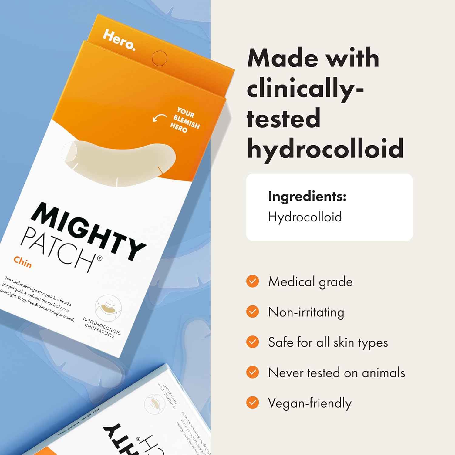 Mighty Patch Hero Cosmetics Chin Patch - XL Contoured Hydrocolloid Chin Patch for Blemishes and Pimples - Non-Irritating (10 Count)