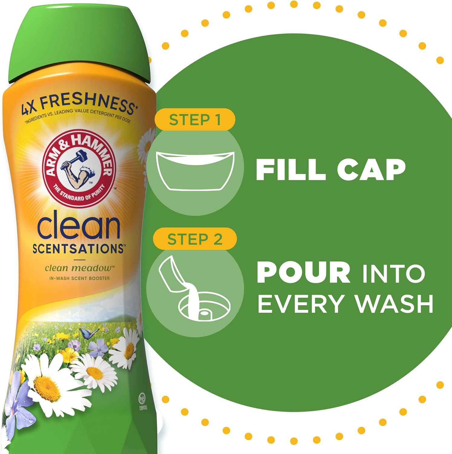 ARM & HAMMER Clean Scentsations In-Wash Scent Booster, Laundry Scent Booster Clean Meadow scent, 24 Oz