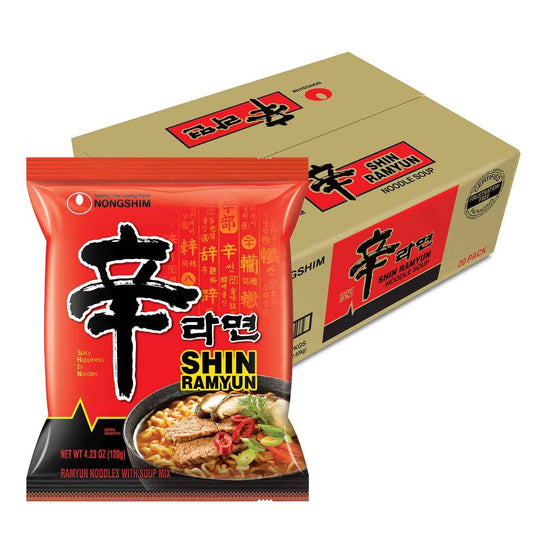 Nongshim Shin Ramyun Noodles, Spicy Korean Signature Instant Ramyun, Rich Beef Flavored Broth, Microwaveable, Korean Instant Noodles, 4.23 oz