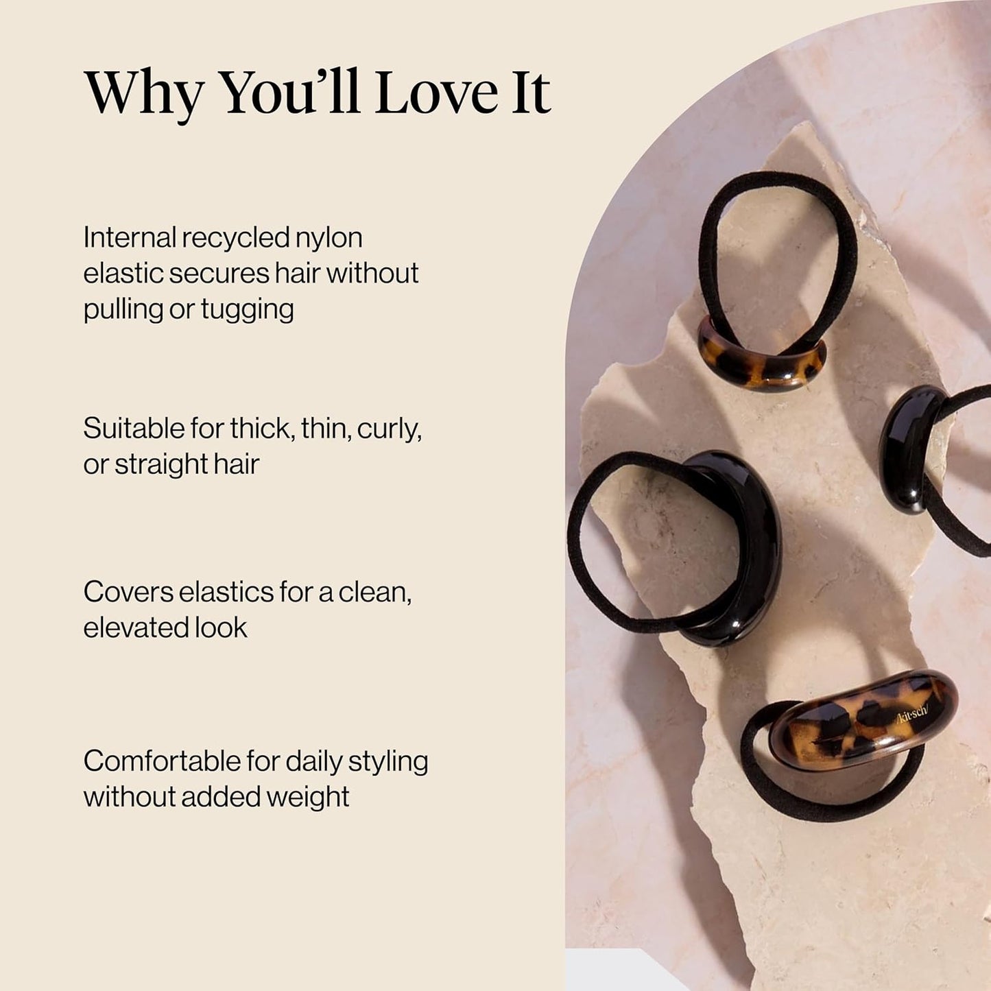 Kitsch_Medium_Hair_Cuffs_for_Braids_&_Ponytails_-_Sleek_Hair_Ties_No_Damage_for_Women_|_Recycled_Plastic_&_Nylon_Elastics_|_Stylish_&_Durable_-_Black_&_Tort_|_Ideal_Gifts_for_Women,_2pcs