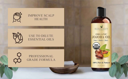 Handcraft Blends USDA Organic Jojoba Oil | Cold-Pressed | 100% Pure & Natural | for Hair, Skin & Face | Premium Grade Carrier Oil | for Massage & Aromatherapy | Hexane-Free