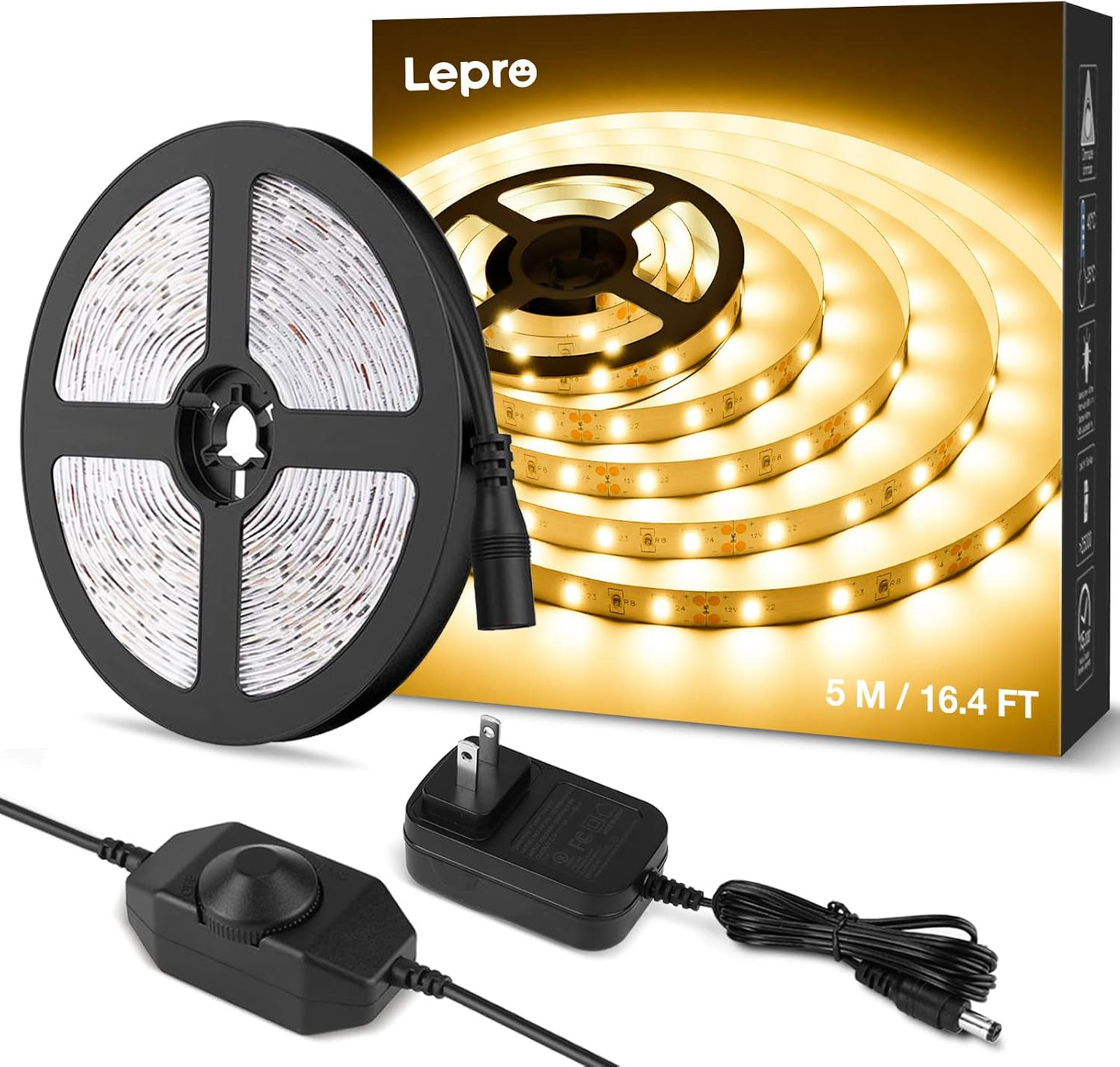 Lepro_LED_Strip_Light_White,_16.4Ft/32.8ft_Dimmable_Vanity_Lights,_3000K_Super_Bright_LED_Tape_Lights,_300_LEDs_SMD_2835,_Strong_3M_Adhesive,_Suitable_for_Home,_Kitchen,_Under_Cabinet,_Bedroom,_Warm_White