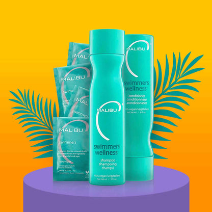 Malibu C Swimmers Wellness Shampoo and Conditioner + Hair Mask Summer Essentials Kit - Adults & Kids Clarifying, Moisturizing, Shine Restoring Hair Care - Protects from Pool Chlorine & Copper, 6 Ct