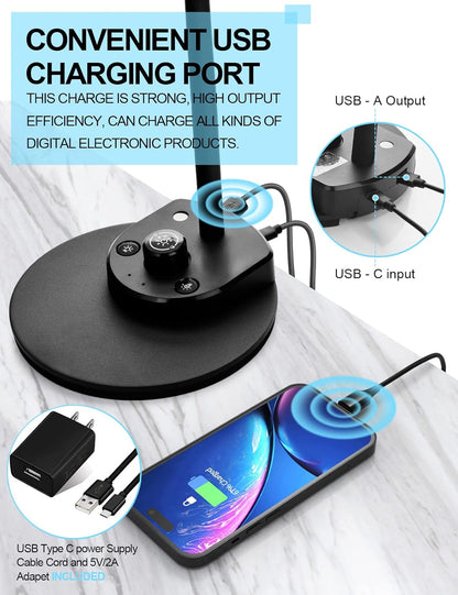 BOHON_LED_Desk_Lamp_with_USB_Charging_Port_3_Color_Modes_Dimmable_Reading_Light_Intelligent_Induction_Auto_Dimming_Task_Lamp_Neck_Flexible_Table_Lamp_for_Bedside_Office,_AC_Adapter_Include