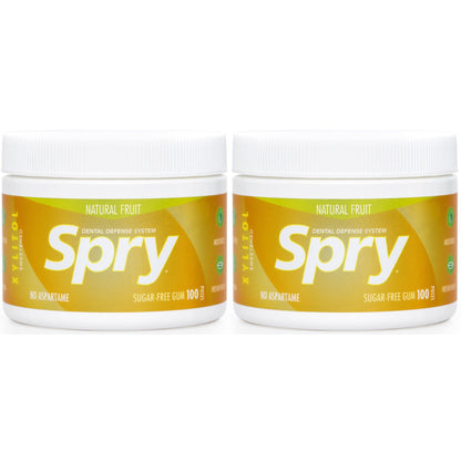 Spry Fresh Natural Xylitol Chewing Gum Dental Defense System - Aspartame-Free, Sugar-Free, Non-GMO, Gluten-Free (Fresh Fruit, 100 Count - Pack of 2)