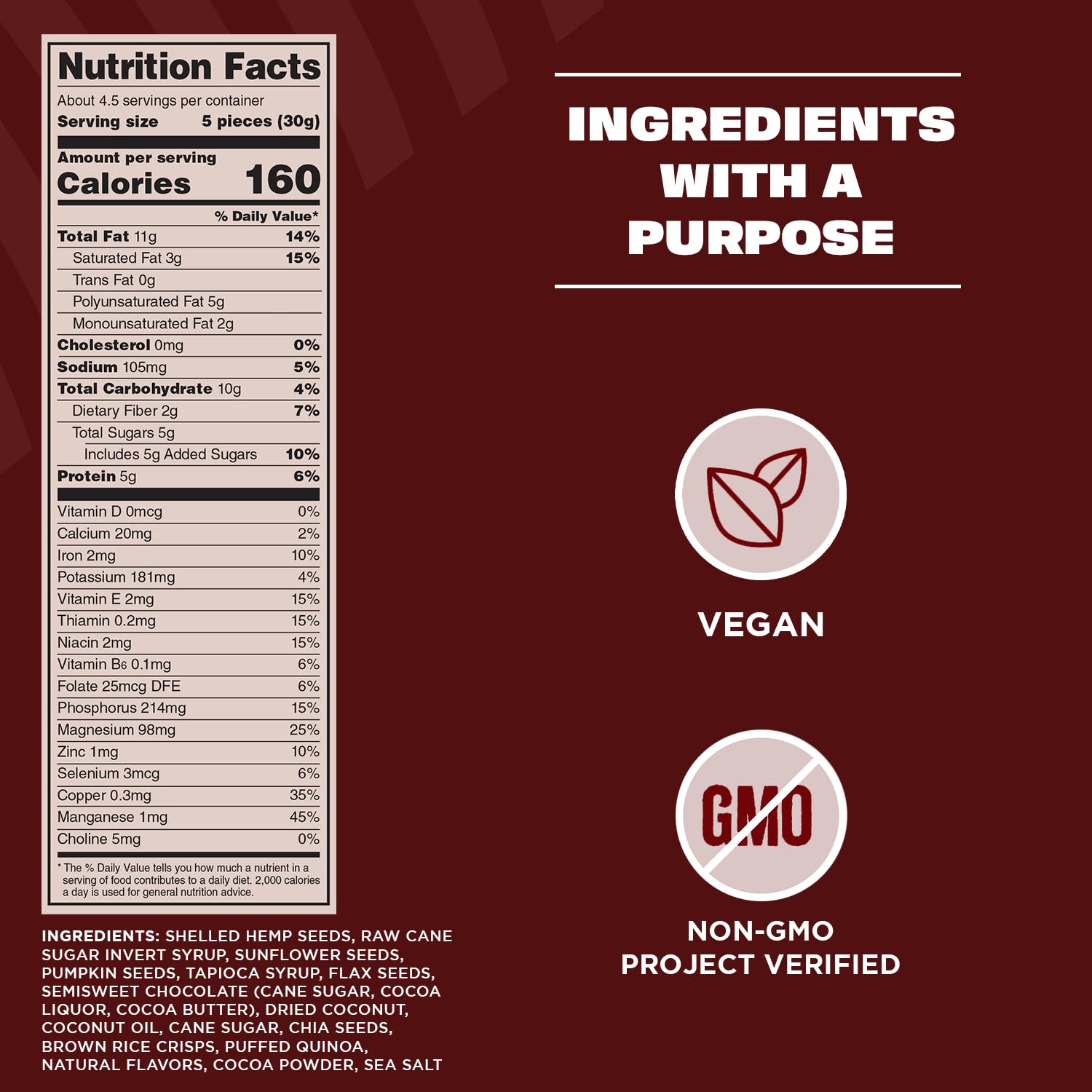 Manitoba_Harvest_Superseed_Snack_Clusters,_Dark_Chocolate_-_5g_Plant_Based_Protein_and_5g_Omegas_3_&_6_per_30g_Serving_-_Non-GMO,_Vegan,_4.6oz_(Pack_of_1)